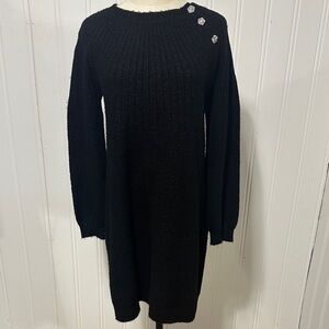 LOFT Black Sparkle Knit Long Sleeve Sweater Dress Small S